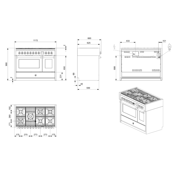 Kuchnia 120 CM STEEL GENESI 120/2 GQ12SF